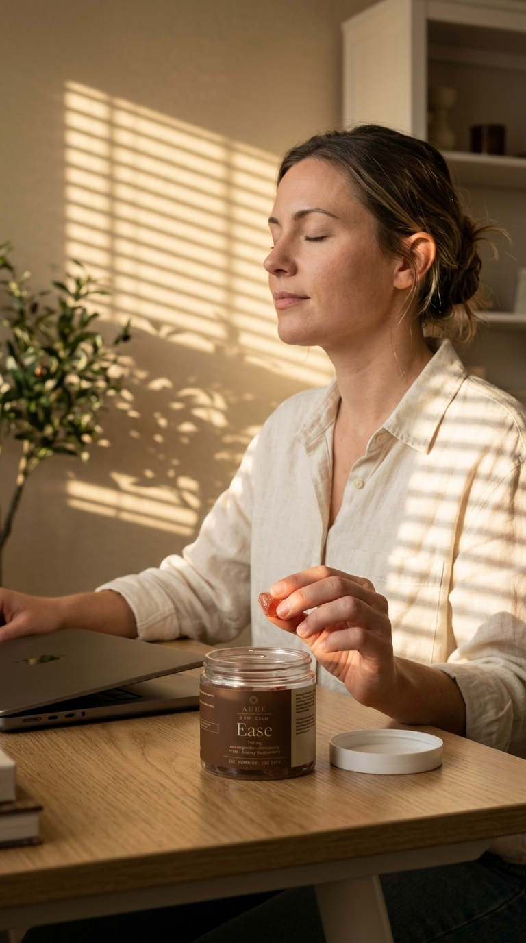 A woman pausing at her desk at 3 PM with Ease