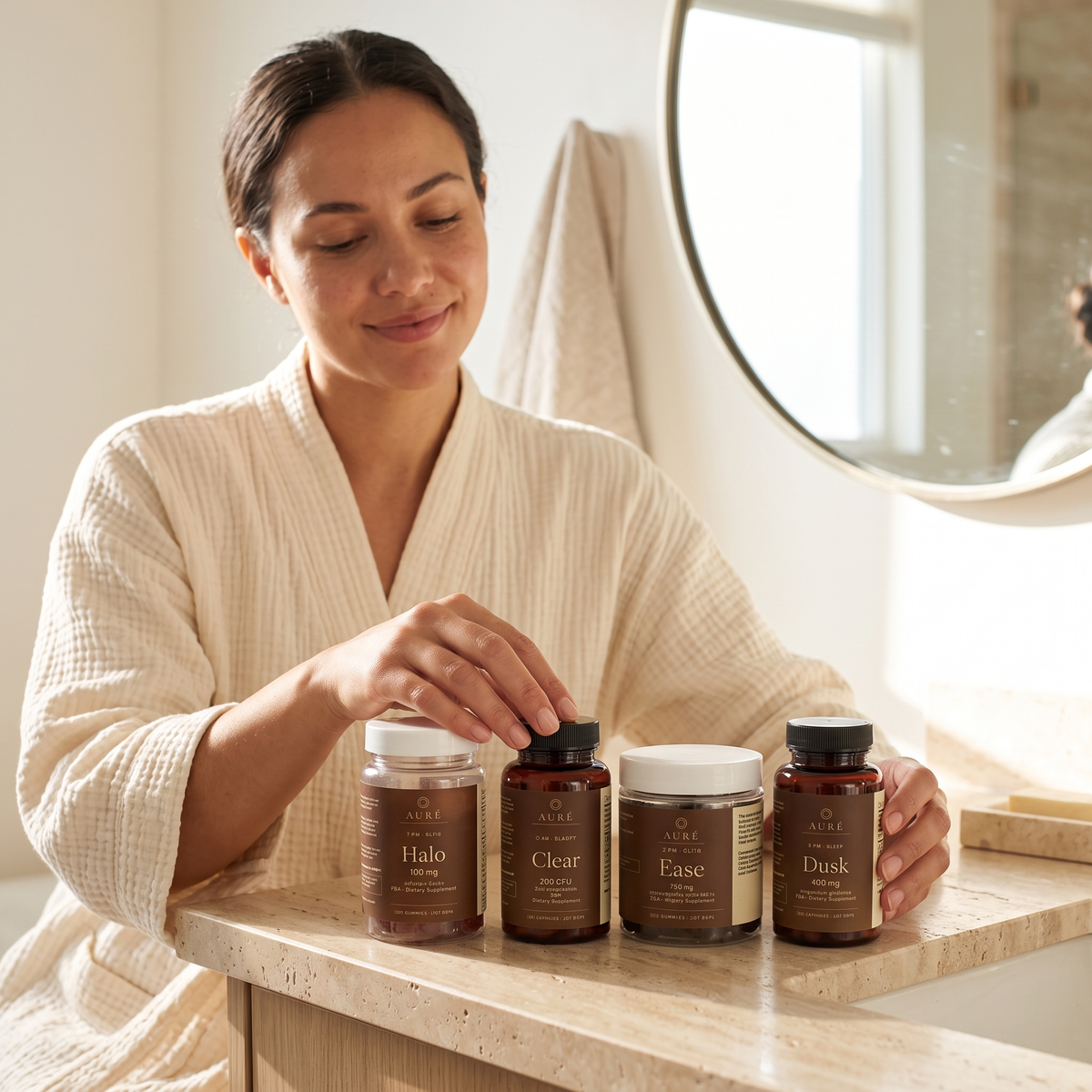 The AURÉ Ritual four step set: Halo, Clear, Ease and Dusk